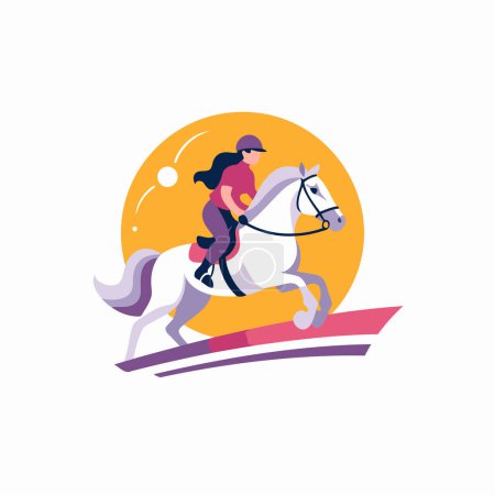 Illustration for Girl riding a horse. Flat style vector illustration on white background. - Royalty Free Image