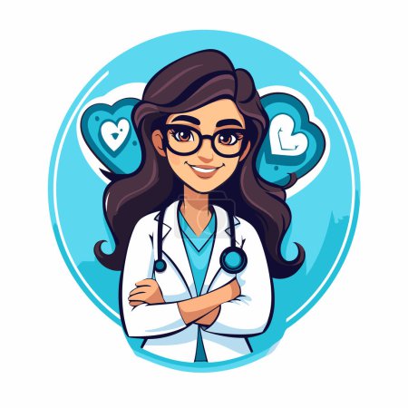 Illustration for Female doctor cartoon character with stethoscope and heart vector illustration graphic design - Royalty Free Image
