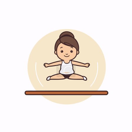 Téléchargez les illustrations : Jolie petite fille pratiquant le yoga. Illustration vectorielle dans le style dessin animé. - en licence libre de droit