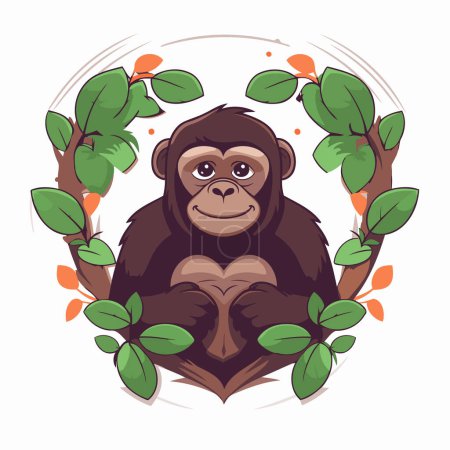 Ilustración de Chimpancé. Ilustración vectorial de un mono en una corona de hojas. - Imagen libre de derechos