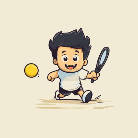 Téléchargez les illustrations : Dessin animé jouant au tennis avec une loupe. illustration vectorielle - en licence libre de droit