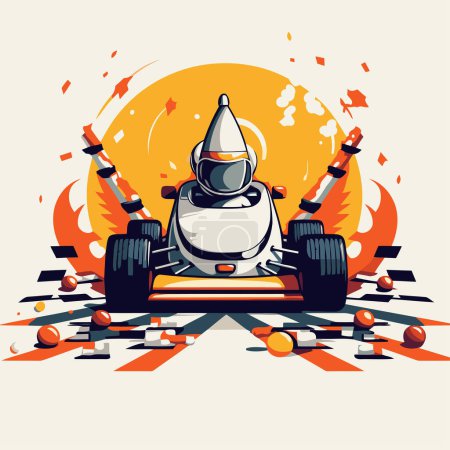 Illustration for Vector illustration of a racing car on a background of orange circles. - Royalty Free Image