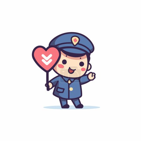 Téléchargez les illustrations : Mignon policier tenant coeur et signe d'amour. Illustration vectorielle. - en licence libre de droit