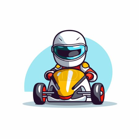 Ilustración de Lindo piloto de carreras de karts de dibujos animados. Ilustración vectorial sobre fondo blanco. - Imagen libre de derechos