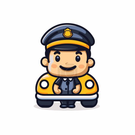 Téléchargez les illustrations : Conception de personnage chauffeur de taxi mignon. Illustration vectorielle isolée sur fond blanc. - en licence libre de droit
