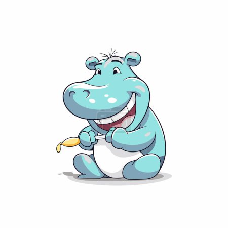 Illustration for Cartoon hippo with paint brush isolated on white background. Vector illustration. - Royalty Free Image
