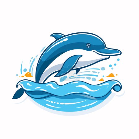 Ilustración de Delfín saltando del agua. Ilustración vectorial aislada sobre fondo blanco. - Imagen libre de derechos