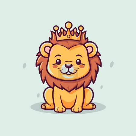 Ilustración de Lindo león con corona. Ilustración de dibujos animados vectoriales. Aislado sobre fondo blanco. - Imagen libre de derechos