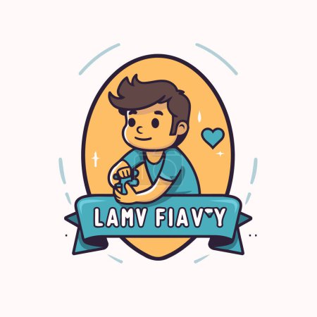 Illustration for Laniv festival vector logo design template. Happy boy playing video games. - Royalty Free Image