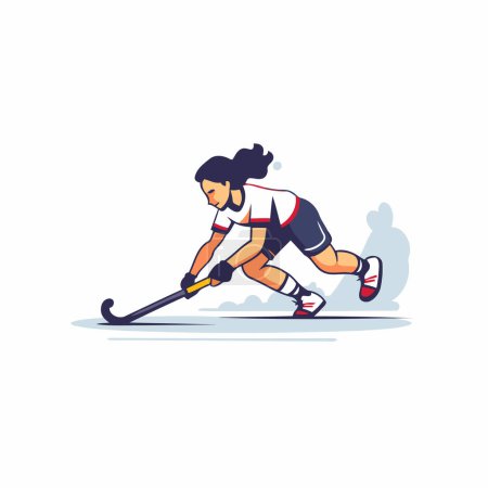 Illustration for Hockey player vector illustration. Flat design of woman hockey player isolated on white background. - Royalty Free Image