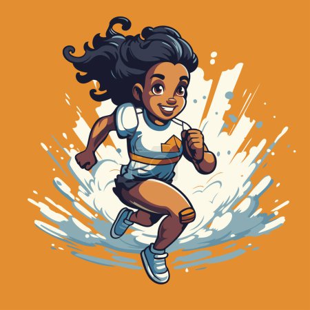 Téléchargez les illustrations : Une Afro-Américaine qui court. Illustration vectorielle d'une athlète féminine noire. - en licence libre de droit