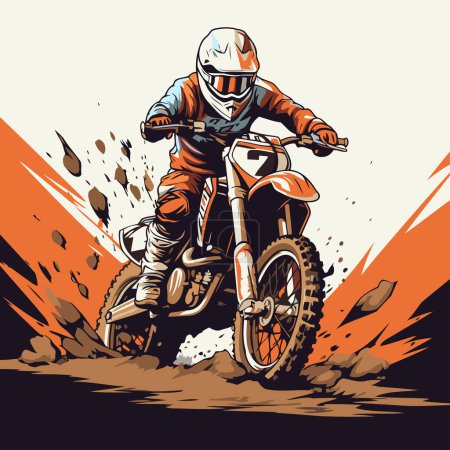 Ilustración de Piloto de motocross en la pista de carreras. Ilustración vectorial en estilo retro - Imagen libre de derechos