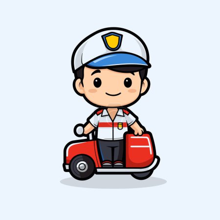 Ilustración de Lindo conductor de entrega - Dibujos animados mascota personaje Vector ilustración - Imagen libre de derechos