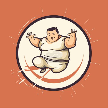 Téléchargez les illustrations : Sumo lutteur sautant en cercle. Illustration vectorielle dans un style rétro. - en licence libre de droit
