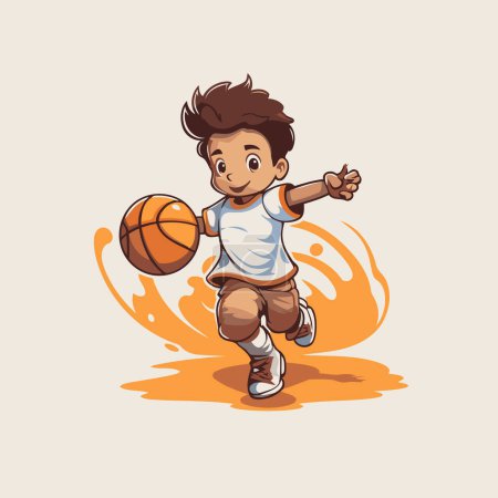 Ilustración de Niño jugando baloncesto. Ilustración vectorial de un niño jugando baloncesto. - Imagen libre de derechos