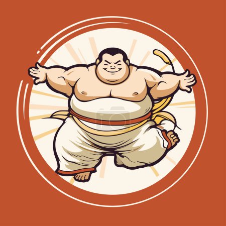 Luchador de sumo con una katana en la mano. Ilustración vectorial.