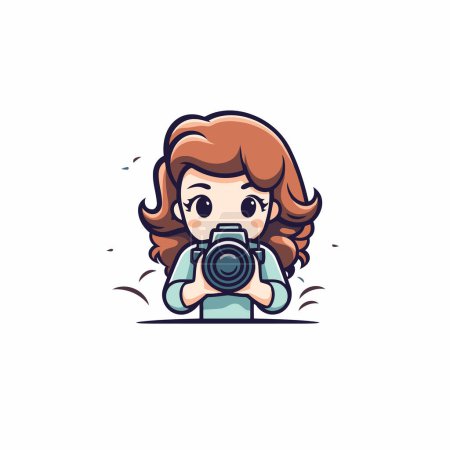 Illustration for Cute little girl taking a picture with a camera. Vector illustration. - Royalty Free Image