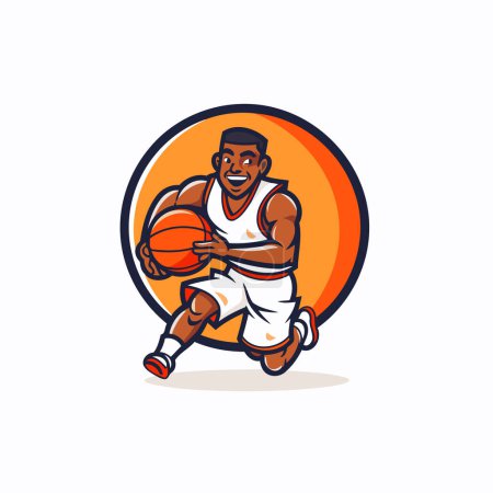 Téléchargez les illustrations : Joueur de basket-ball avec balle. Illustration vectorielle en style dessin animé sur fond blanc. - en licence libre de droit