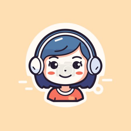 Illustration for Cute girl with headphones. Vector illustration in a flat style. - Royalty Free Image