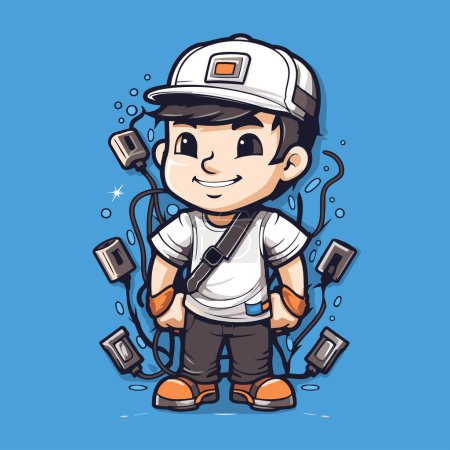 Illustration for Electrician boy cartoon character. Vector illustration in a cartoon style. - Royalty Free Image