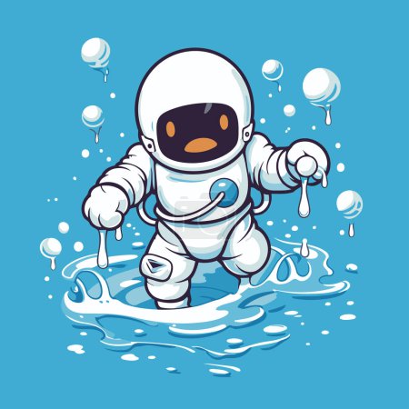 Téléchargez les illustrations : Un astronaute dans l'eau. Illustration vectorielle dessin animé mignon. - en licence libre de droit