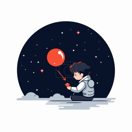Illustration for Astronaut with a balloon in the night sky. Vector illustration. - Royalty Free Image