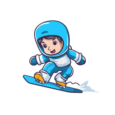 Téléchargez les illustrations : Snowboarder boy. Illustration vectorielle de bande dessinée isolée sur fond blanc. - en licence libre de droit