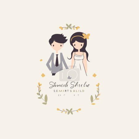 Illustration for Wedding invitation card with bride and groom. Vector illustration. - Royalty Free Image