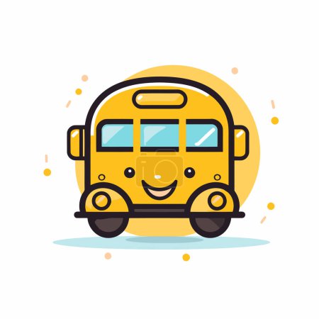 Ilustración de Icono de vector de autobús escolar. Lindo autobús escolar con la cara sonriente. Ilustración vectorial. - Imagen libre de derechos