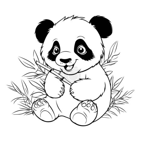 Ilustración de Lindo oso panda con huevos de Pascua y diseño de ilustración de vectores de bambú - Imagen libre de derechos