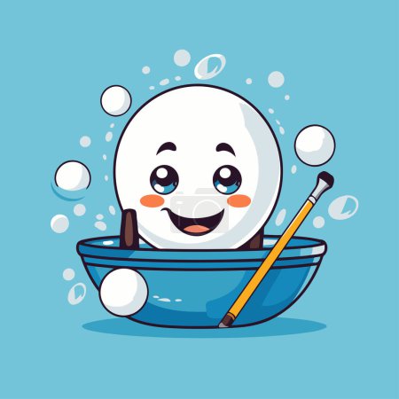 Illustration for Cute cartoon ice cream in a blue bowl. Vector illustration. - Royalty Free Image