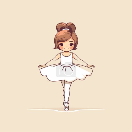 Cute little ballerina in white tutu. Vector illustration.