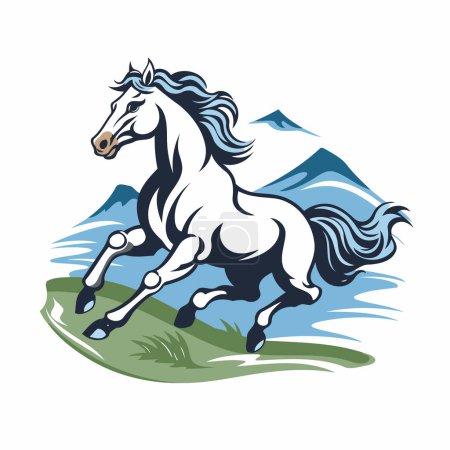 Illustration for Horse in the mountains. Vector illustration on a white background. - Royalty Free Image