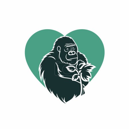 Ilustración de Gorila con una hoja en el corazón. Ilustración vectorial. - Imagen libre de derechos