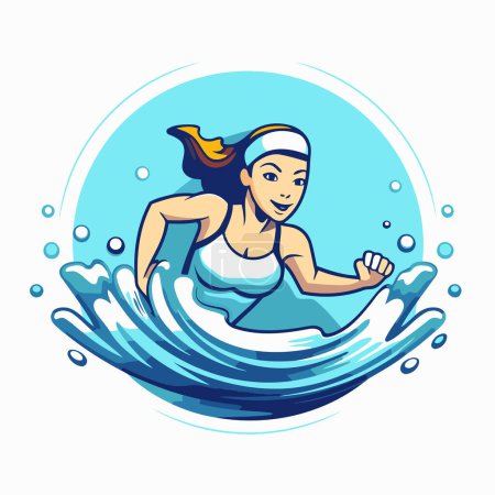 Illustration for Girl swimming in the waves. vector illustration on a white background. - Royalty Free Image