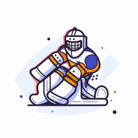 Illustration for Hockey player in helmet. gloves and helmet. Vector linear illustration. - Royalty Free Image
