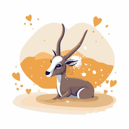 Illustration for Vector illustration of antelope in cartoon style on background with hearts. - Royalty Free Image