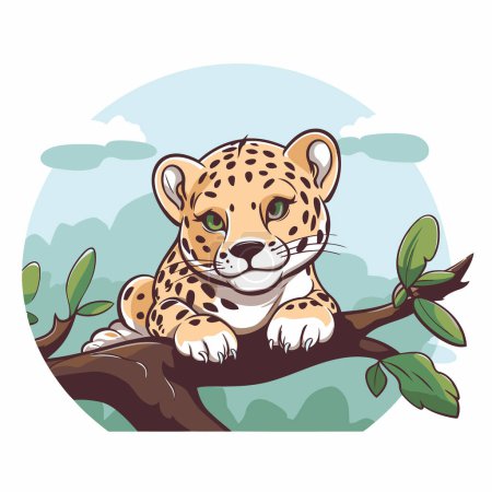 Ilustración de Lindo leopardo sentado en la rama del árbol. Ilustración vectorial. - Imagen libre de derechos