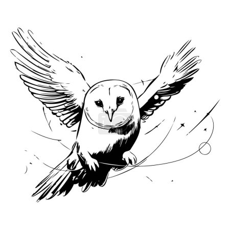 Illustration for Owl with wings spread. sketch vector graphics monochrome illustration - Royalty Free Image
