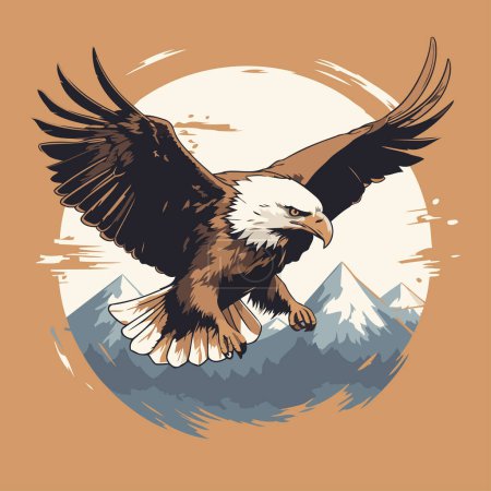 Téléchargez les illustrations : Aigle dans les montagnes. Illustration vectorielle d'un aigle américain. - en licence libre de droit