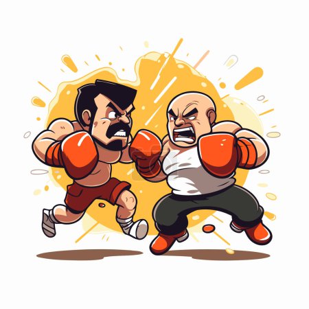 Téléchargez les illustrations : Illustration vectorielle de dessin animé d'un vieil homme avec des gants de boxe combattant. - en licence libre de droit