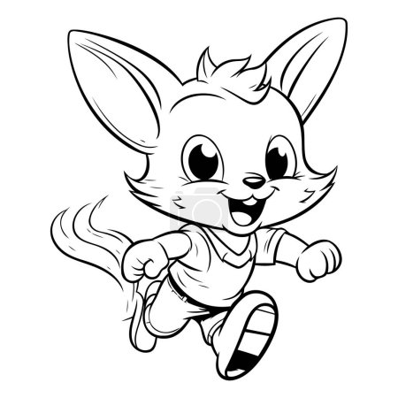 Illustration for Cute Cartoon Fox Running - Black and White Vector Illustration. - Royalty Free Image