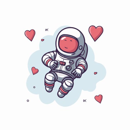 Illustration for Astronaut in love. Vector illustration. Cute cartoon astronaut with hearts. - Royalty Free Image