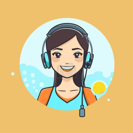 Illustration for Call center operator with headset. Vector illustration in a flat style. - Royalty Free Image