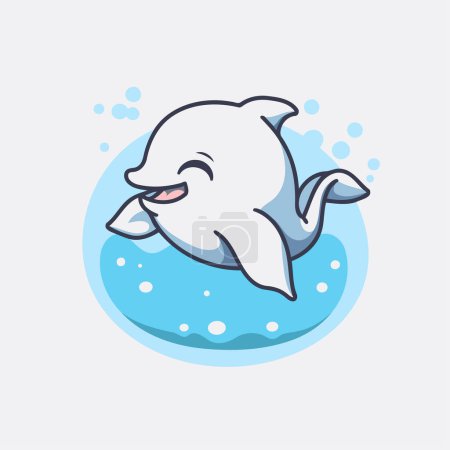 Ilustración de Lindo delfín nadando en el agua. Ilustración vectorial en estilo de dibujos animados. - Imagen libre de derechos