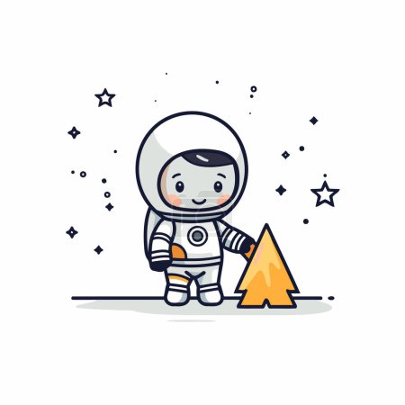 Ilustración de Astronauta y tienda. Ilustración vectorial en estilo plano de dibujos animados. - Imagen libre de derechos