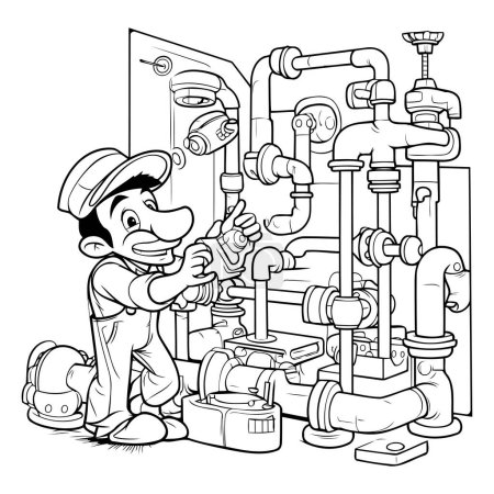 Illustration for Plumber - Black and White Cartoon Illustration. Coloring Book - Royalty Free Image
