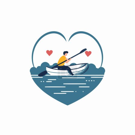 Illustration for Man in a canoe with a paddle in a heart shape. Vector illustration. - Royalty Free Image