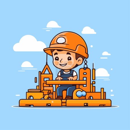 Illustration for Cute little boy playing construction machinery. Vector illustration in cartoon style - Royalty Free Image