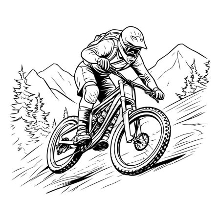 Illustration for Mountain biker rider on the road. sketch vector illustration. - Royalty Free Image